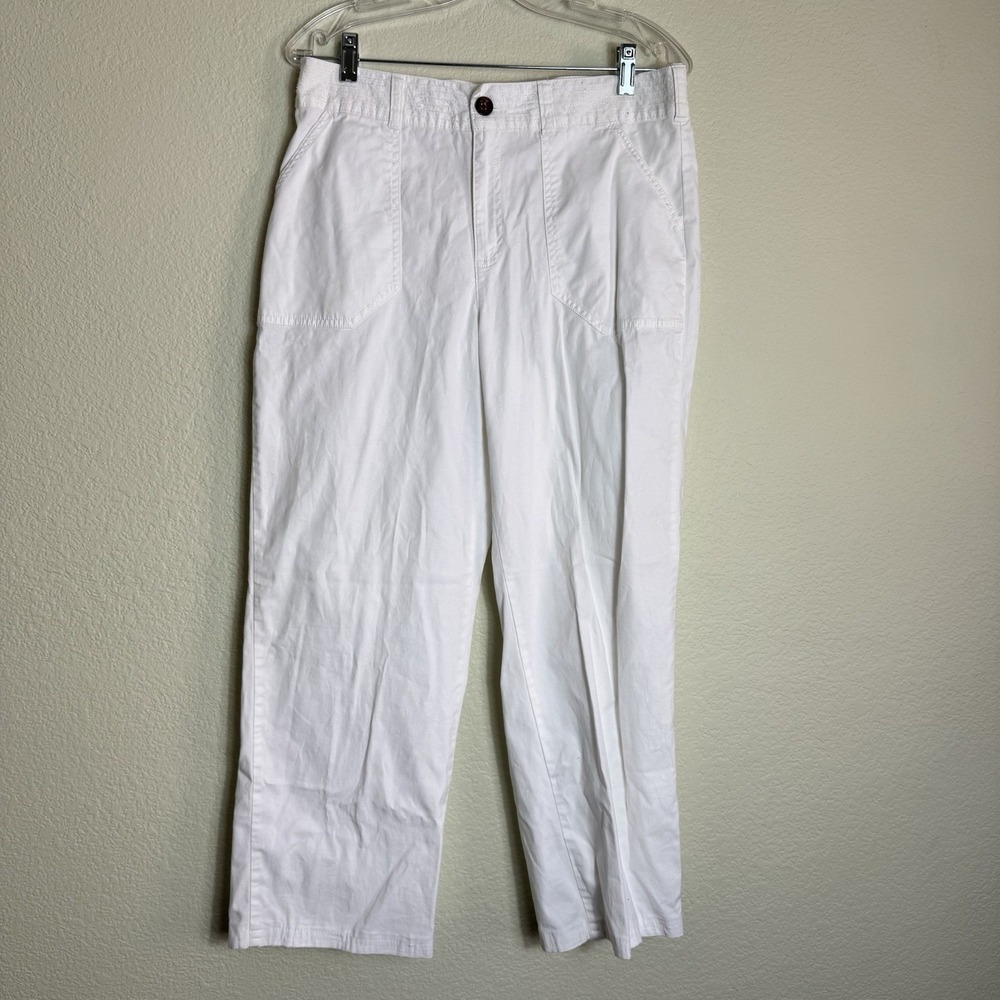TravelSmith Pants Women 10 White Original Fit Straight‎ Leg Crop Stretch Pockets